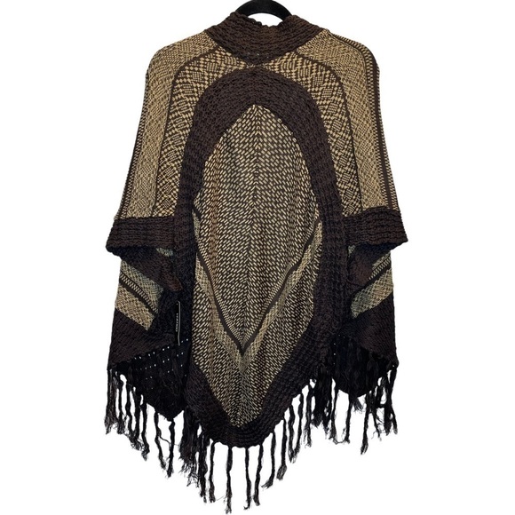 Vertigo All Over Print Fringe Kimono Cardigan in Java Taffy Brown Medium New - Picture 3 of 8